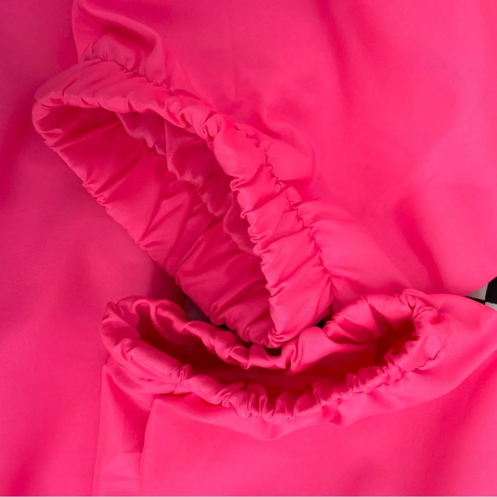 Orange Kiss Windbreaker Womens M Hot Pink Pullover Retro Checkerboard Hoodie Top - Picture 8 of 10